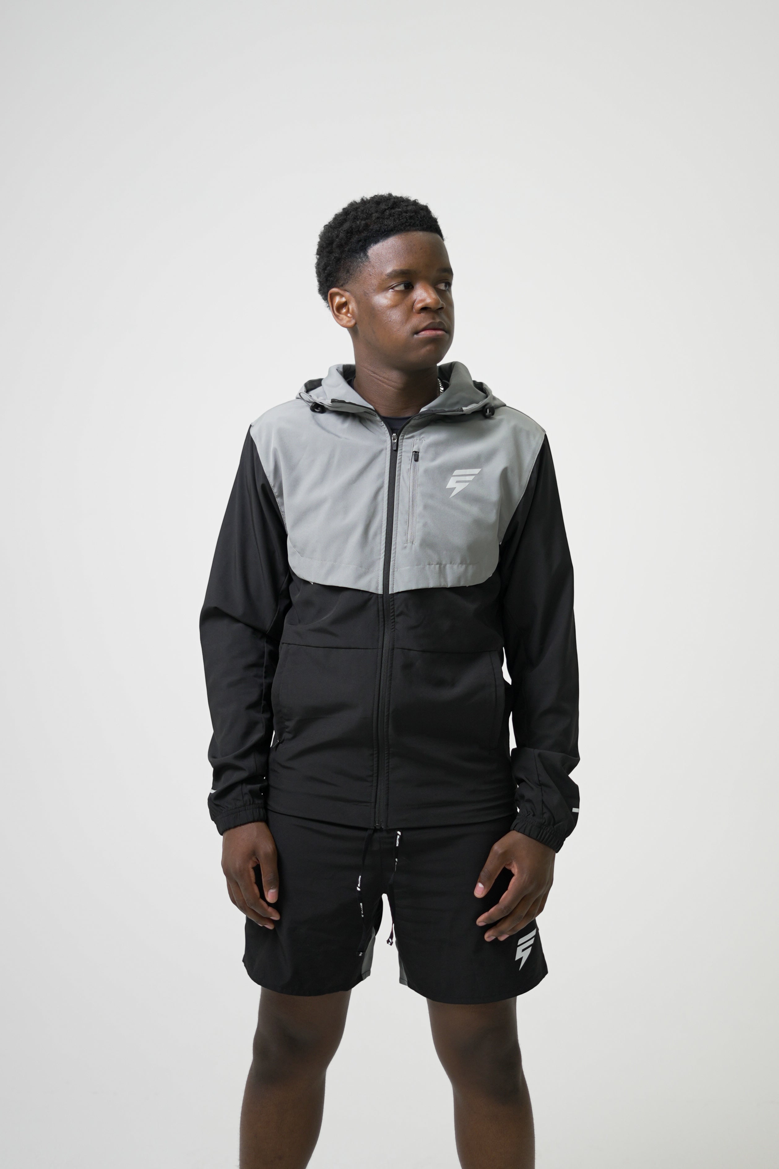 TRACK JACKET SET - BLACK/LIGHT GREY