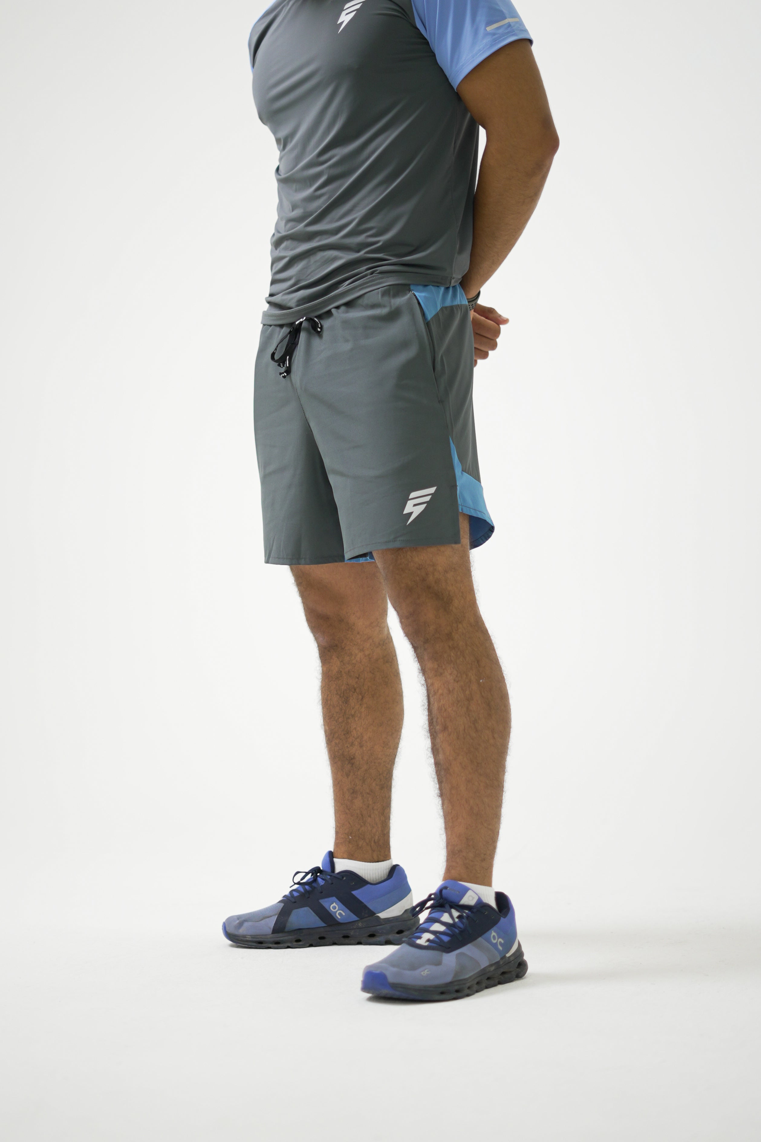 SPLIT SHORTS - GREY/OMBRE BLUE