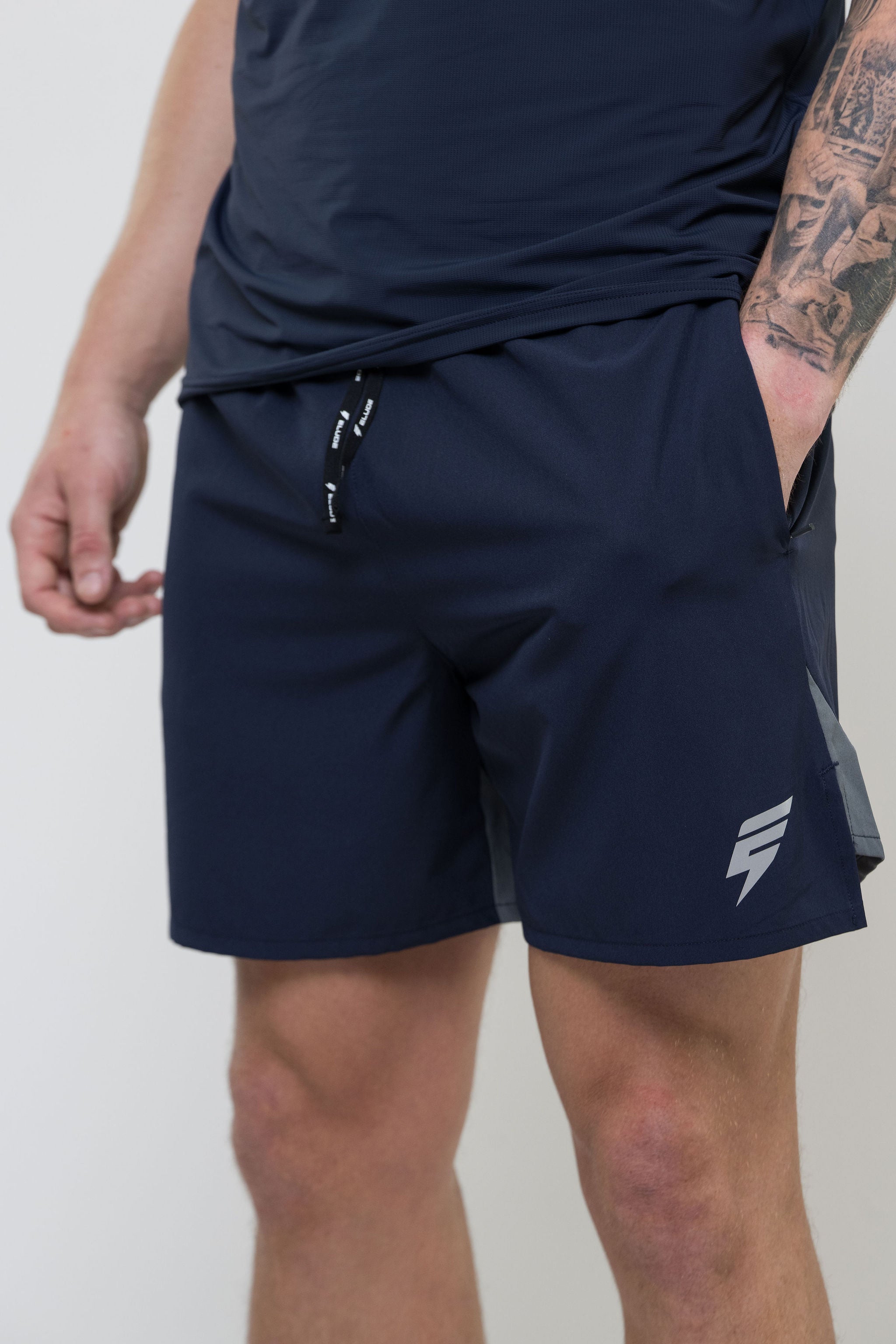 TRACK SHORT SET - NAVY/LIGHT GREY