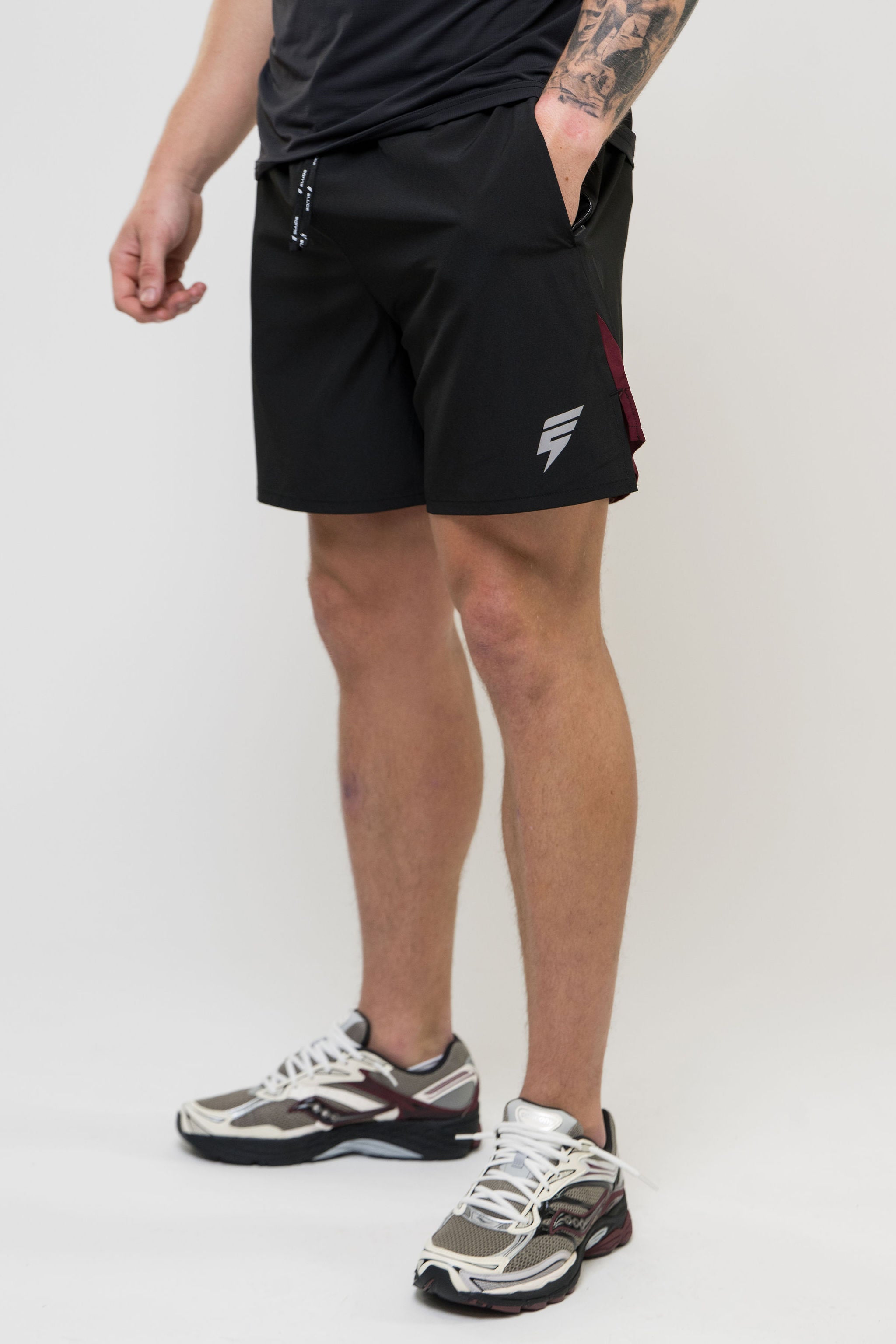 TRACK SHORT SET - BLACK/MAROON