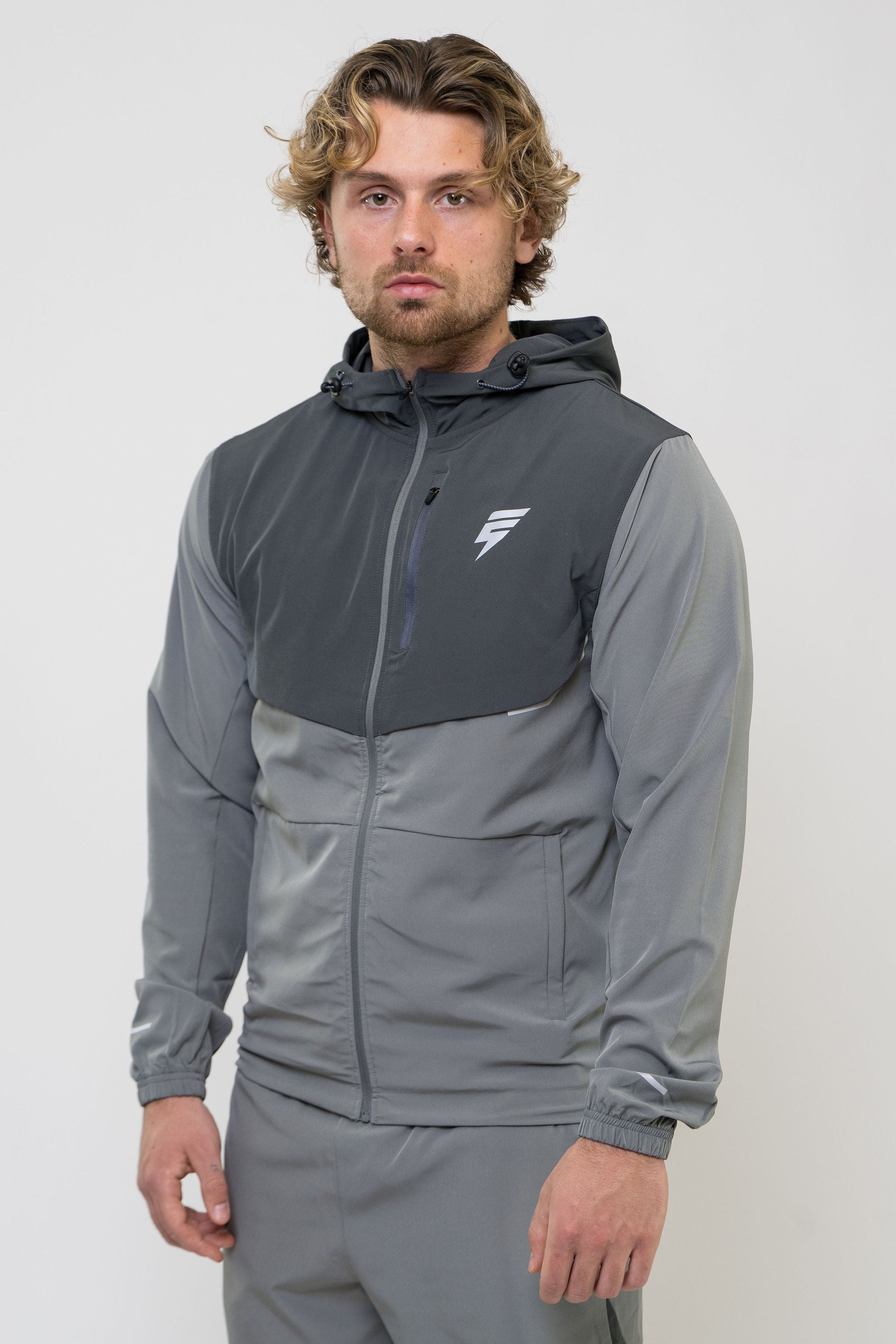 TRACK JACKET SHORT SET - LIGHT GREY/GREY