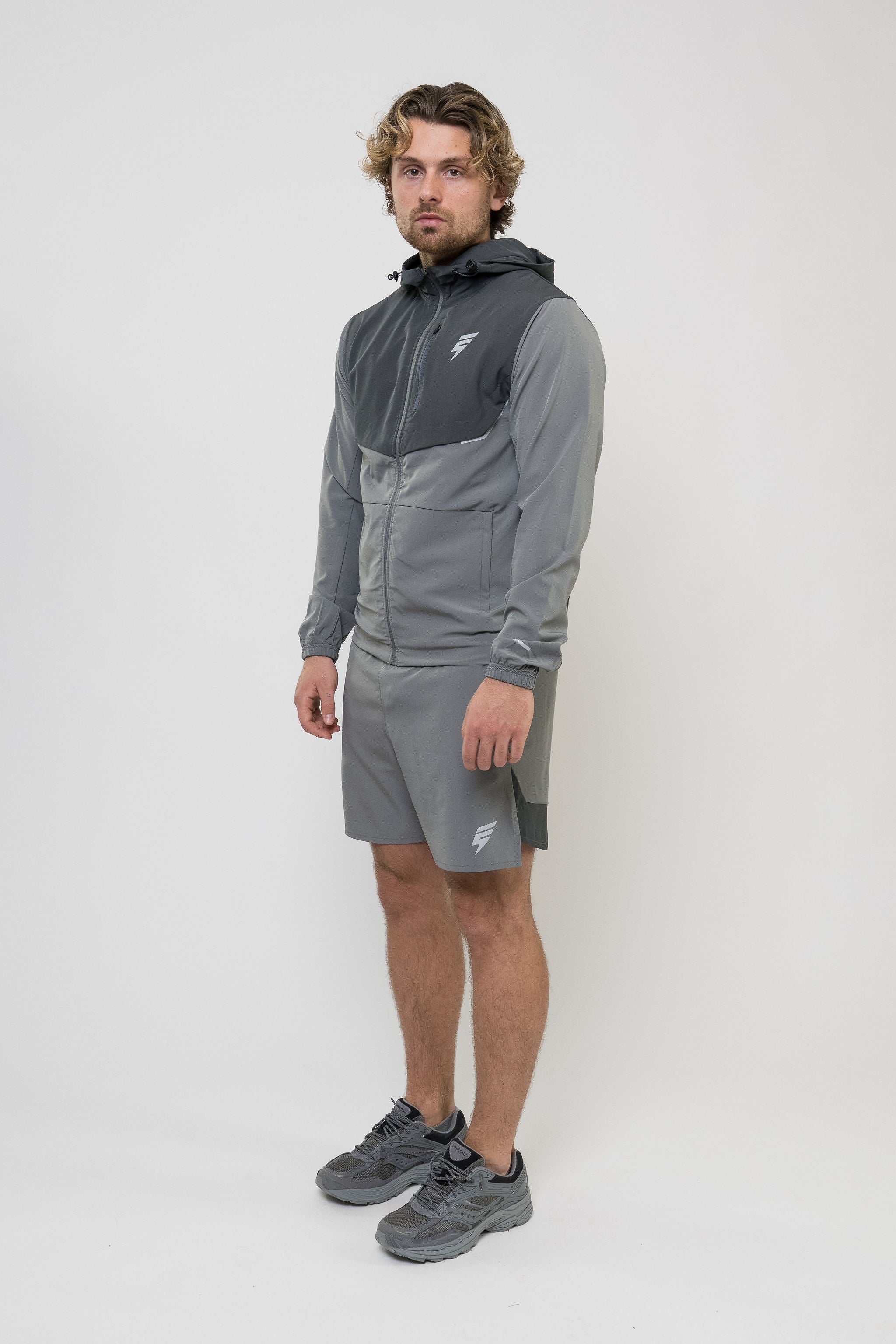TRACK JACKET SHORT SET - LIGHT GREY/GREY