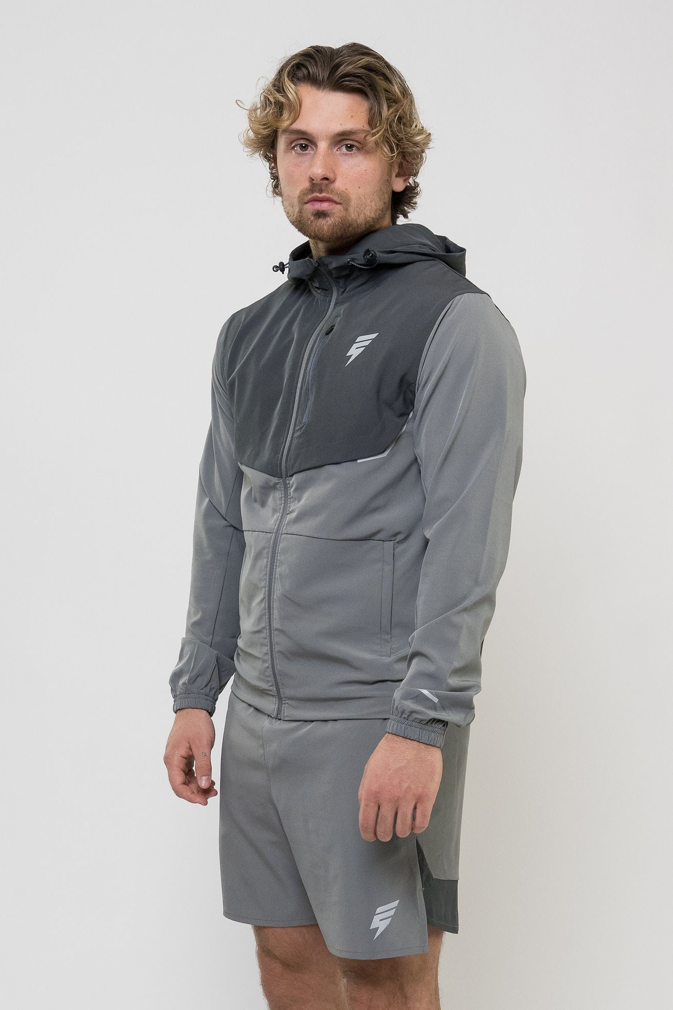 TRACK JACKET SHORT SET - LIGHT GREY/GREY