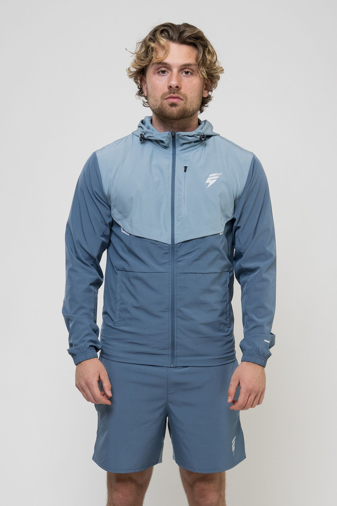 TRACK JACKET SHORT SET - PALE NAVY/SKY BLUE