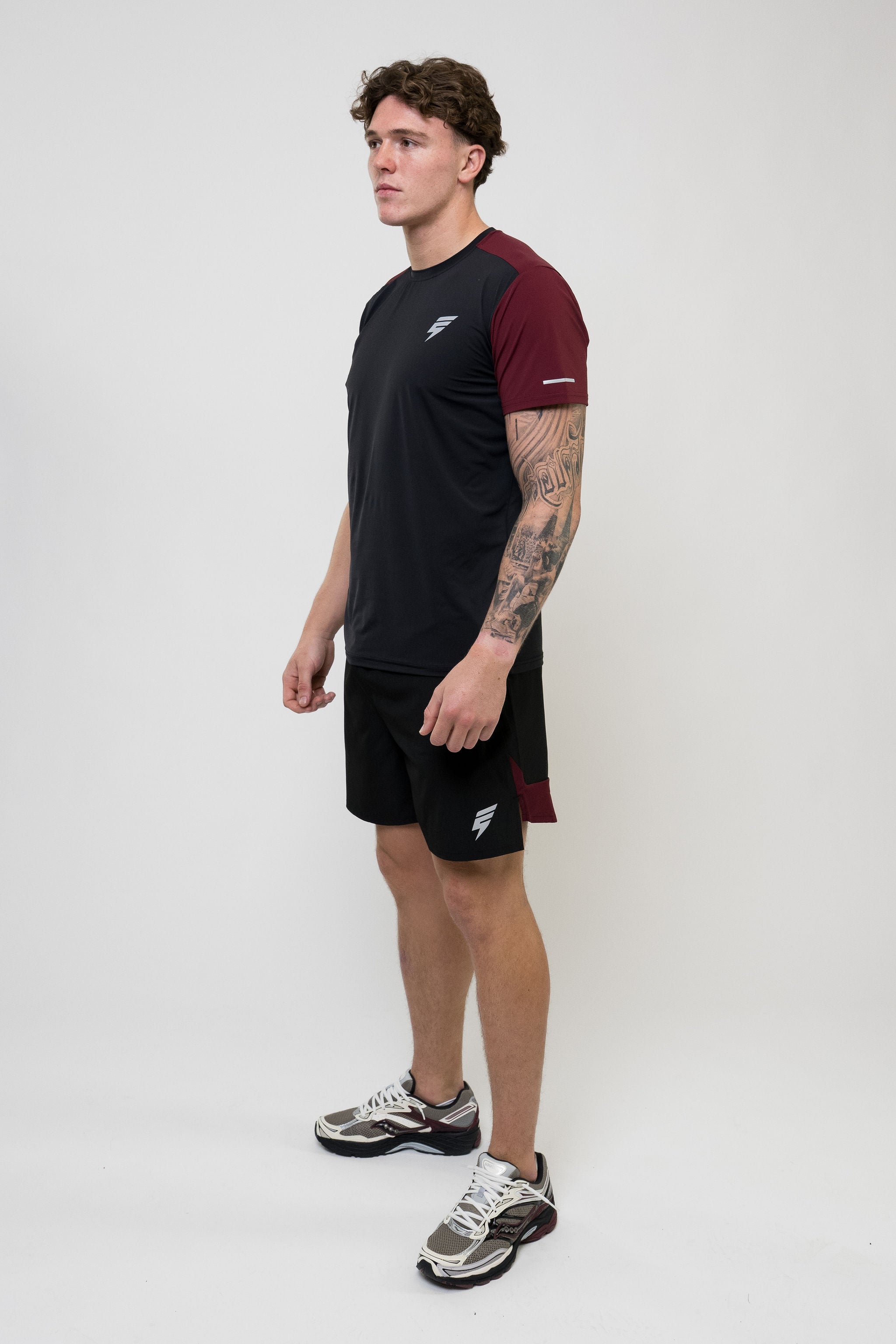 TRACK SHORT SET - BLACK/MAROON
