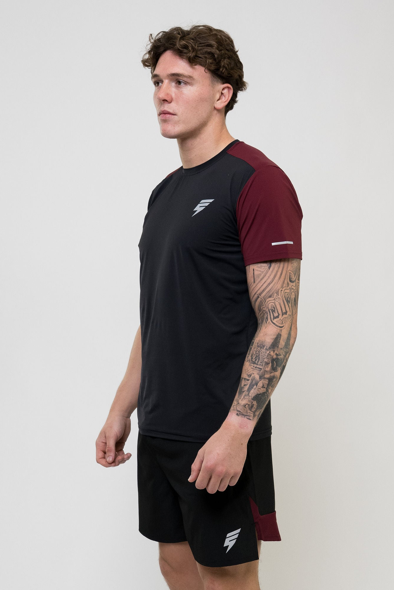 TRACK SHORT SET - BLACK/MAROON