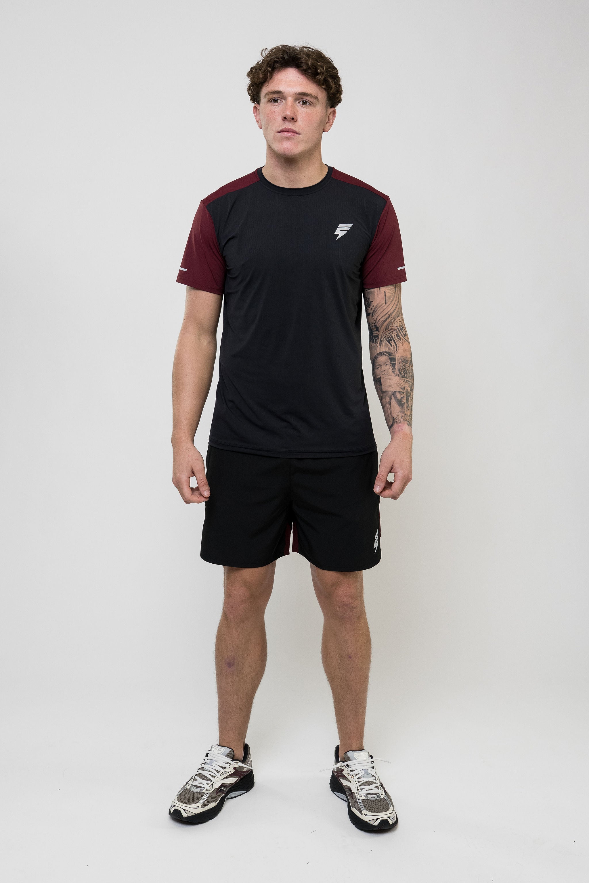 TRACK SHORT SET - BLACK/MAROON