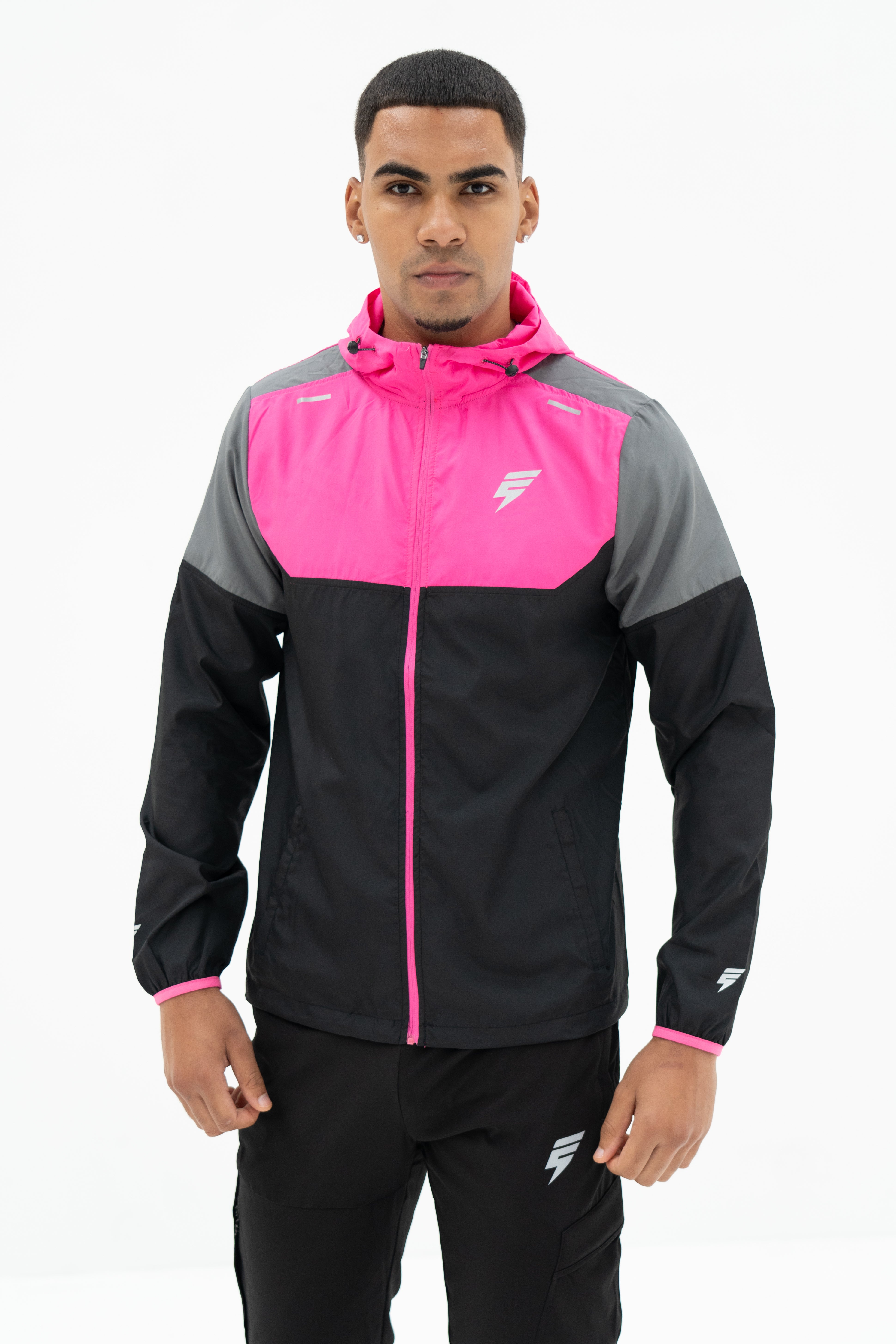 VENT WINDBREAKER JACKET - BLACK/PINK/GREY