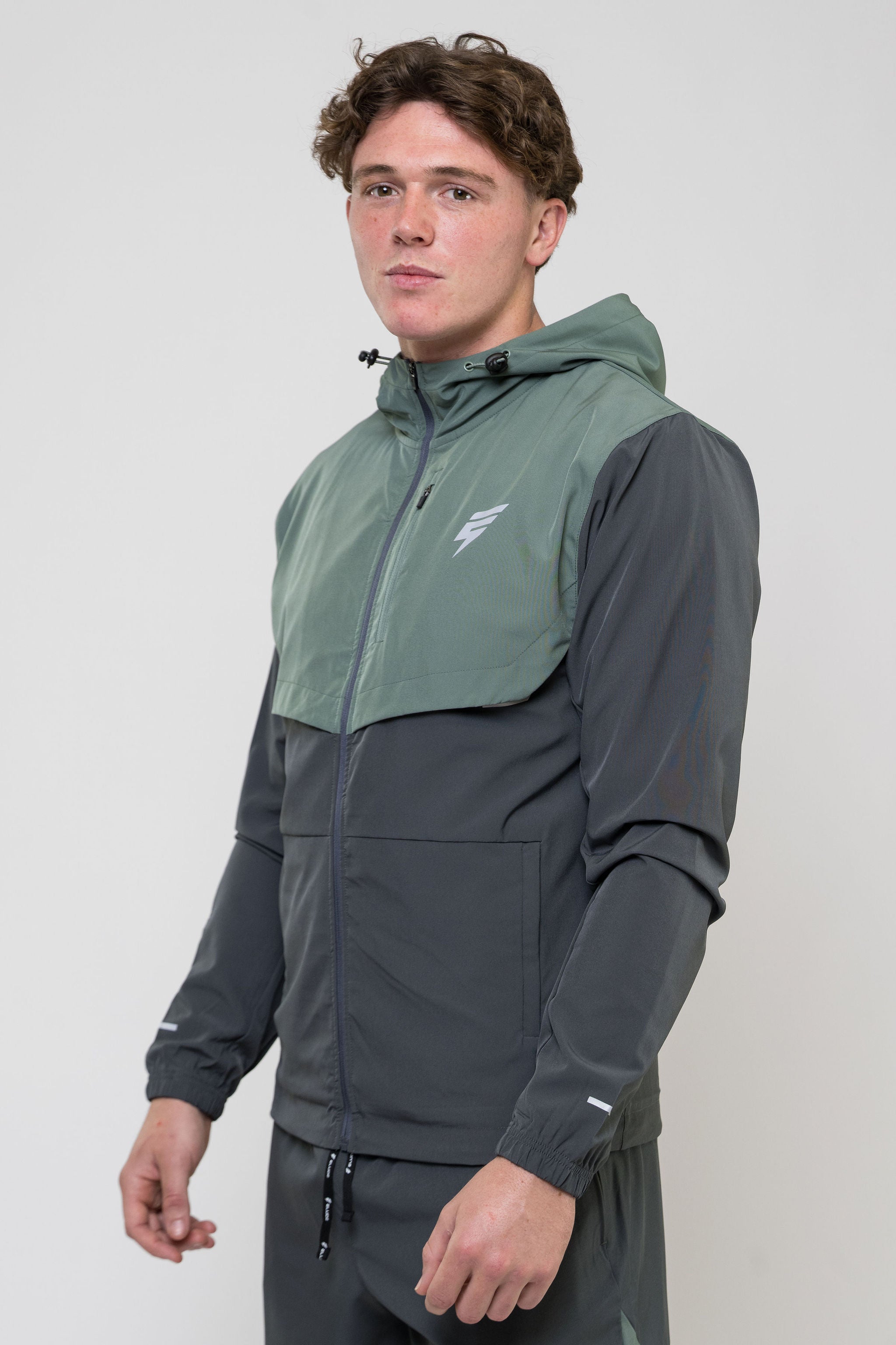 TRACK JACKET SHORT SET - GREY/SAGE