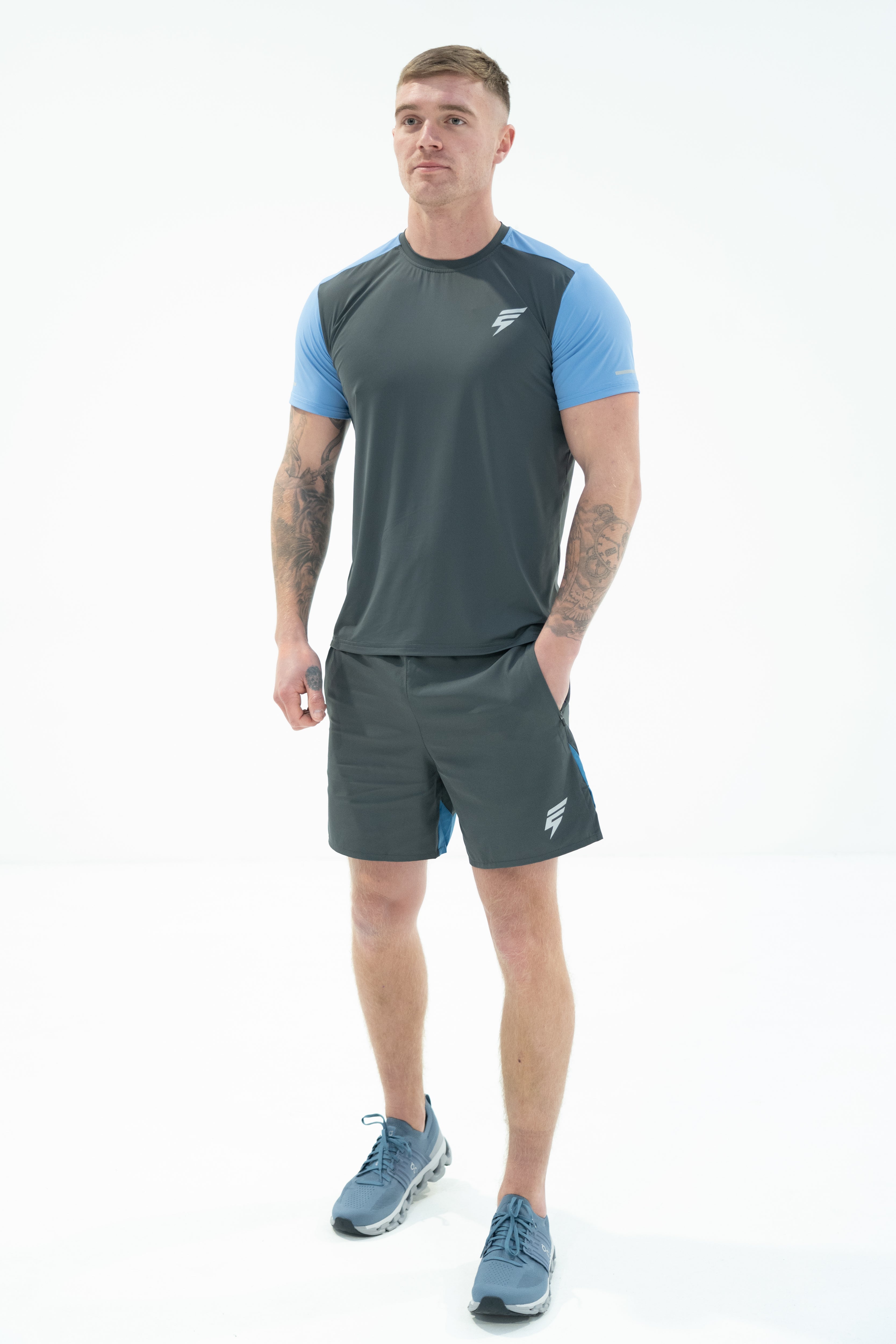 SPLIT SHORTS - GREY/OMBRE BLUE