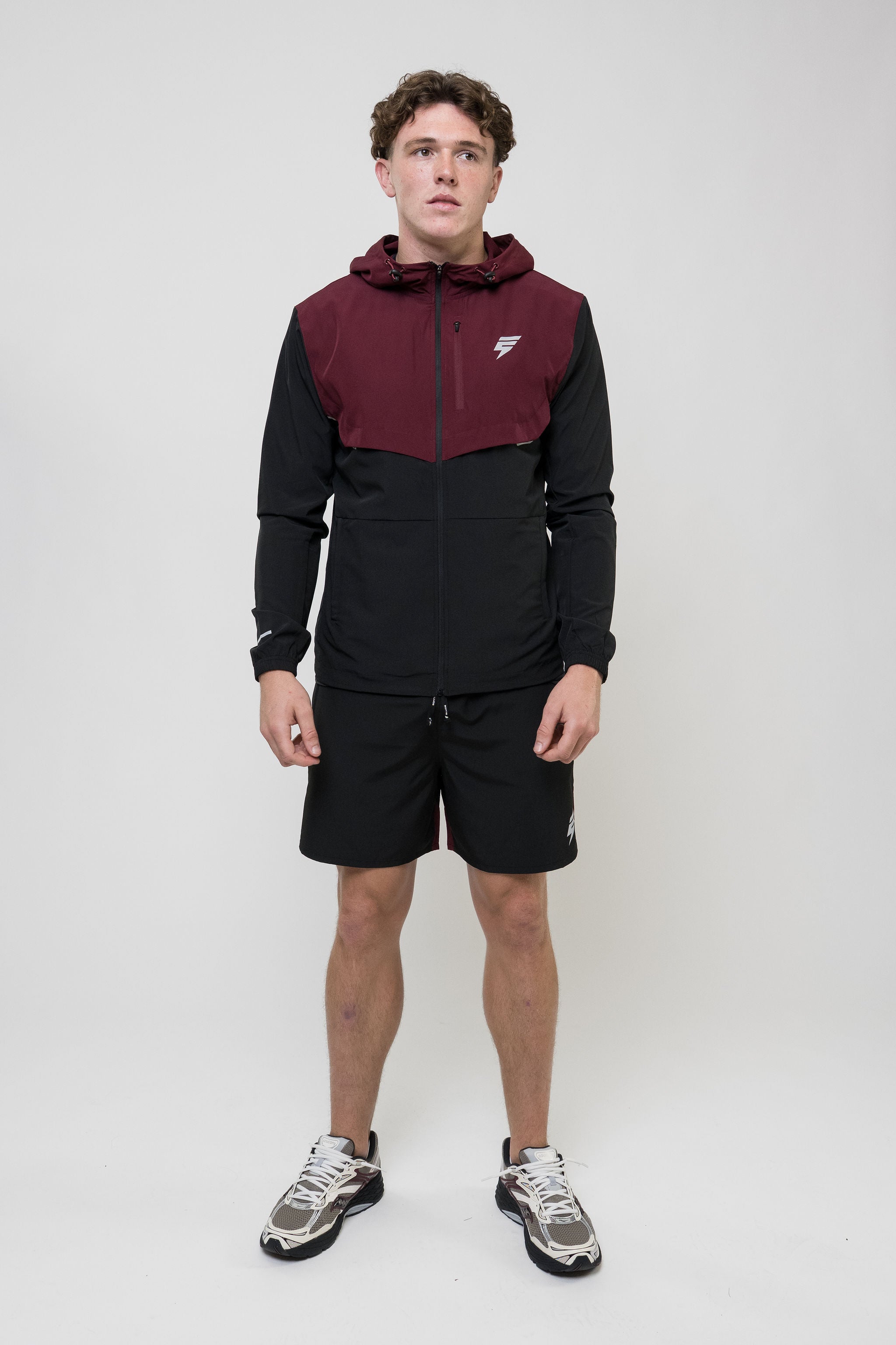 TRACK JACKET SHORT SET - BLACK/MAROON