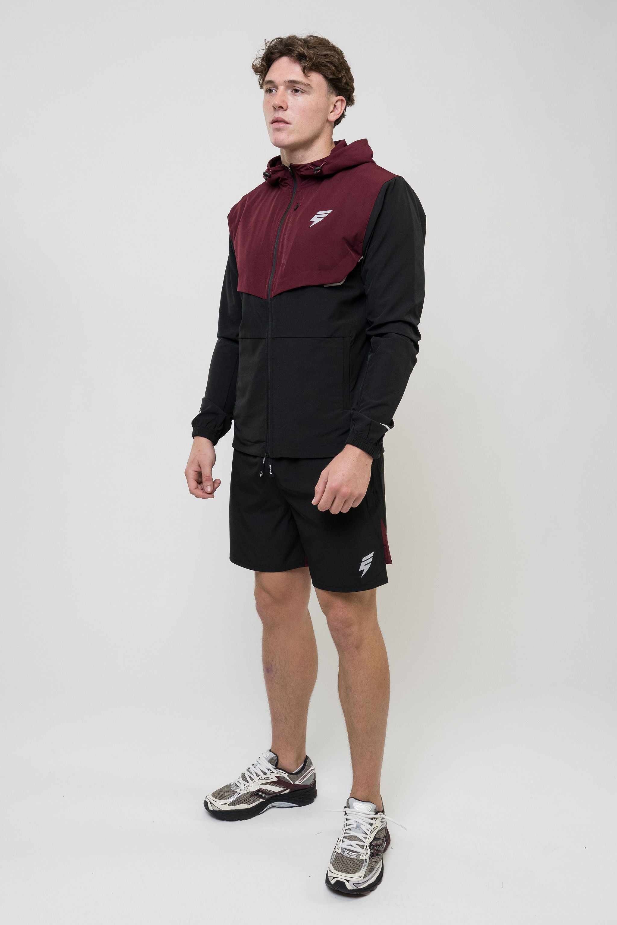 TRACK JACKET SHORT SET - BLACK/MAROON