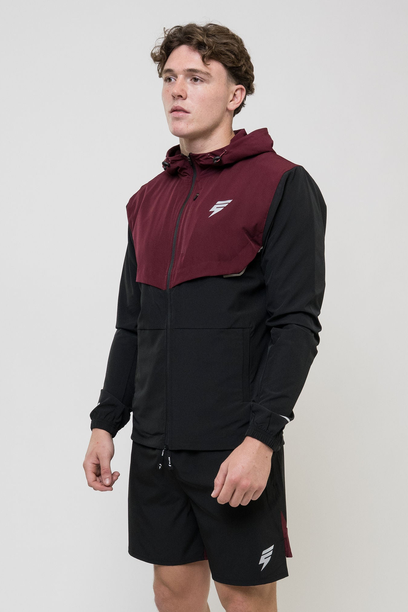 TRACK JACKET SHORT SET - BLACK/MAROON