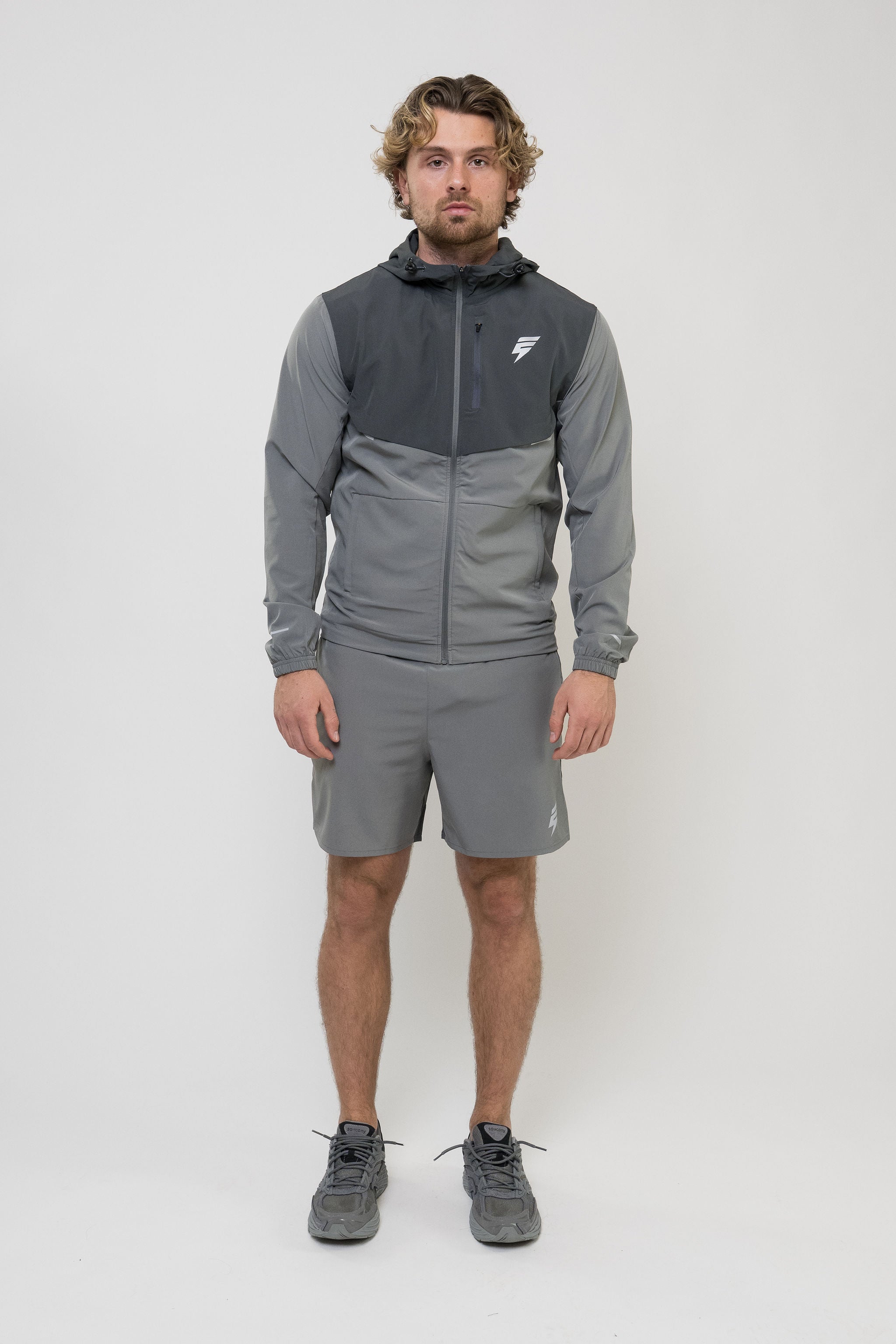 TRACK JACKET SHORT SET - LIGHT GREY/GREY