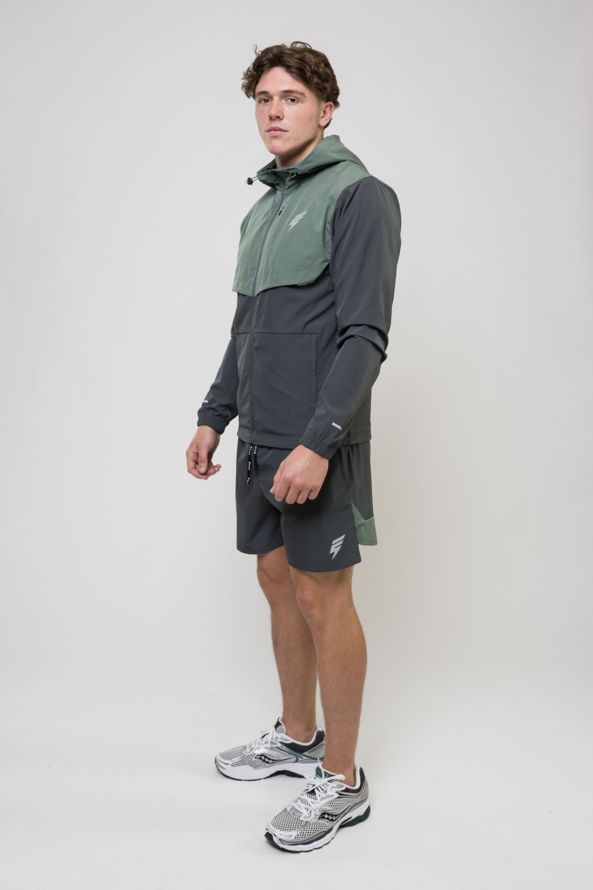 TRACK JACKET SHORT SET - GREY/SAGE