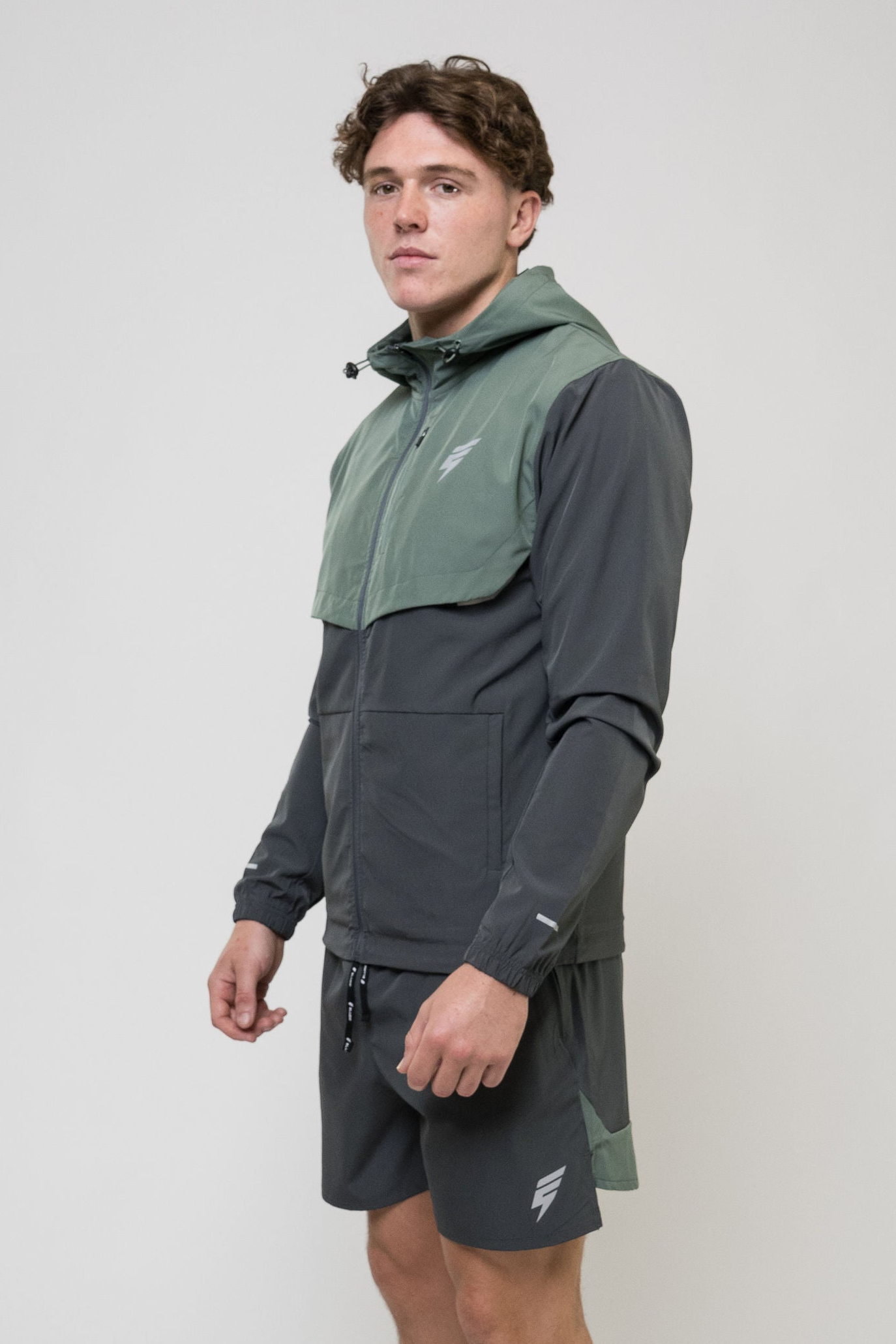 TRACK JACKET SHORT SET - GREY/SAGE