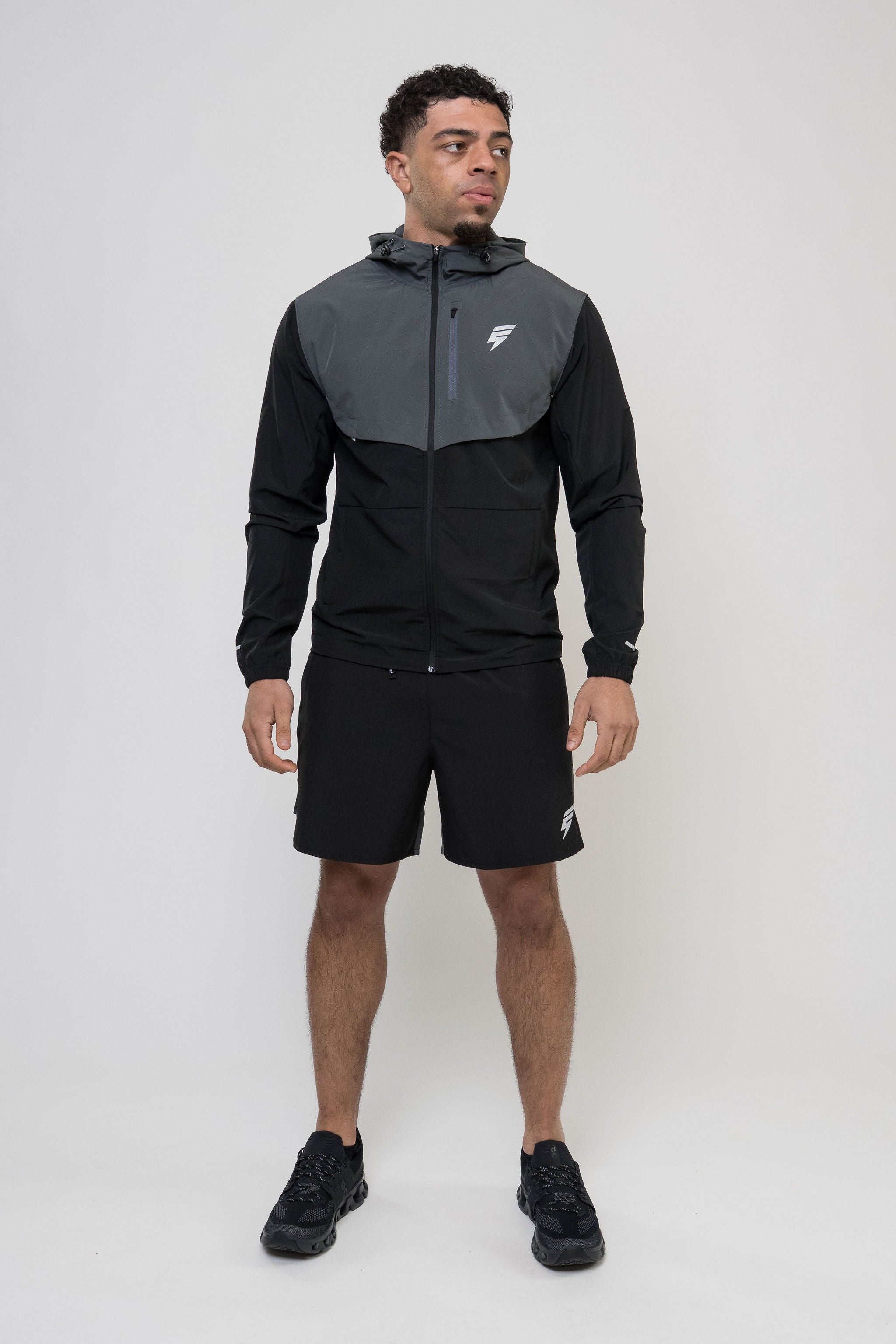 TRACK JACKET SHORT SET - BLACK/GREY