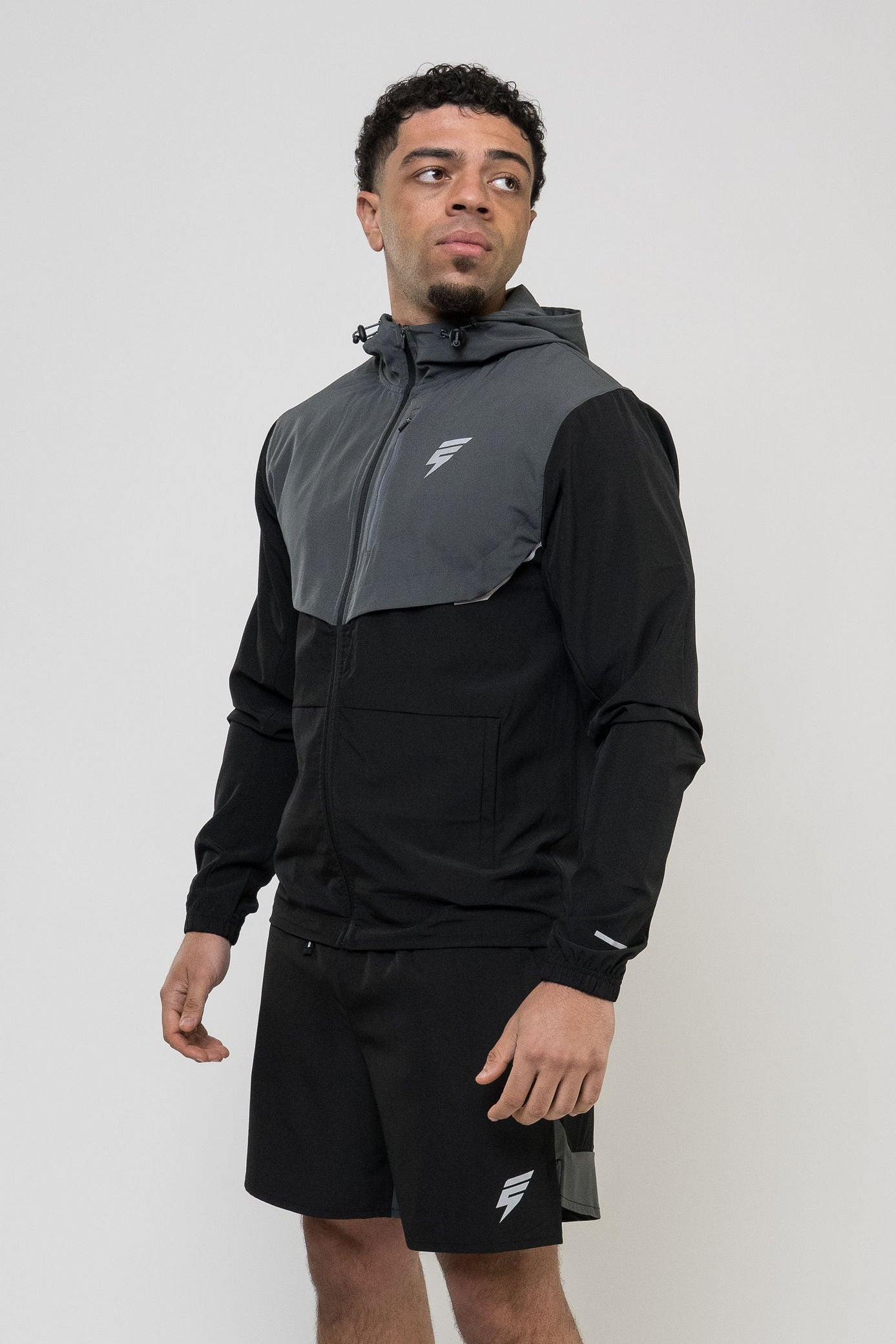 TRACK JACKET SHORT SET - BLACK/GREY